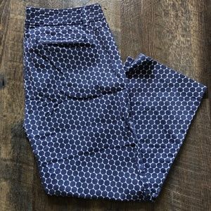 EUC J Crew City Fit Capri Pant Navy White Dot Geo Nautical Trouser waist